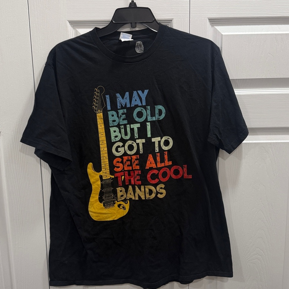 I may be old but…cool bands guitar black T-shirt. 2xl vintage music concert wear